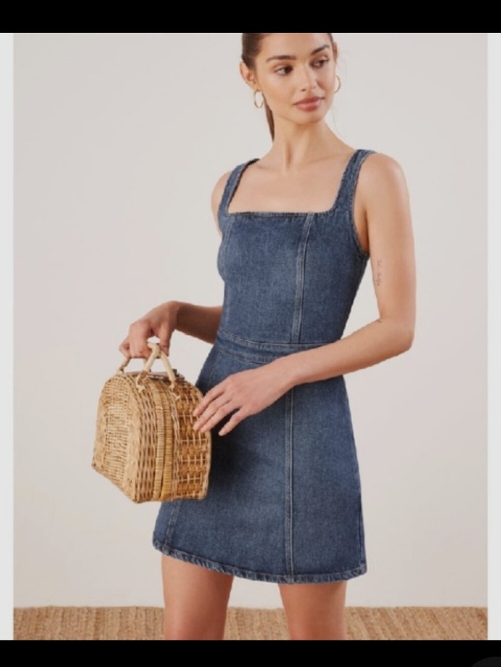 Reformation Parker Denim Square-Neck Mini Dress - Blue